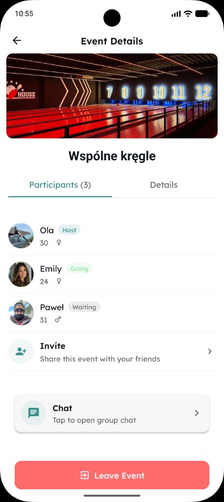 Event details and participants